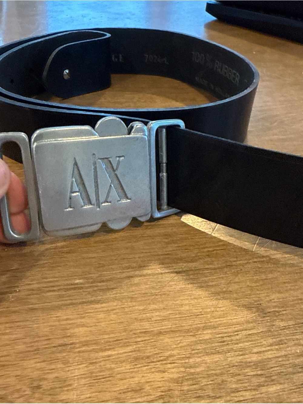 Armani Exchange Black Rubber Seatbelt  AX   buckle  Men’s Large New